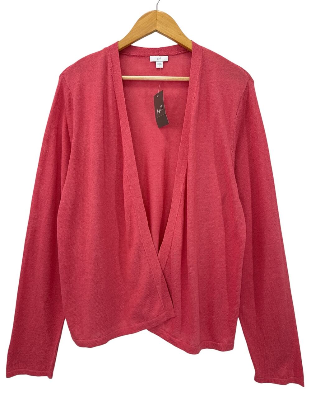 J Jill Linen Blend Open Front Cardigan Pink Clove Long Sleeve NWT Size L